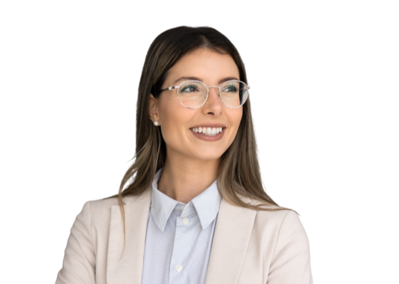 Smiling female professional wearing glasses.