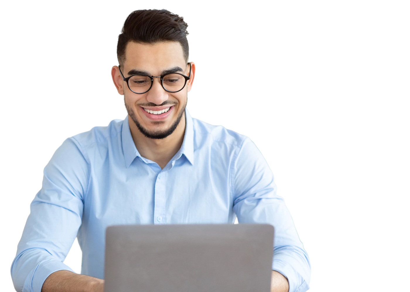 Male professional using a laptop.