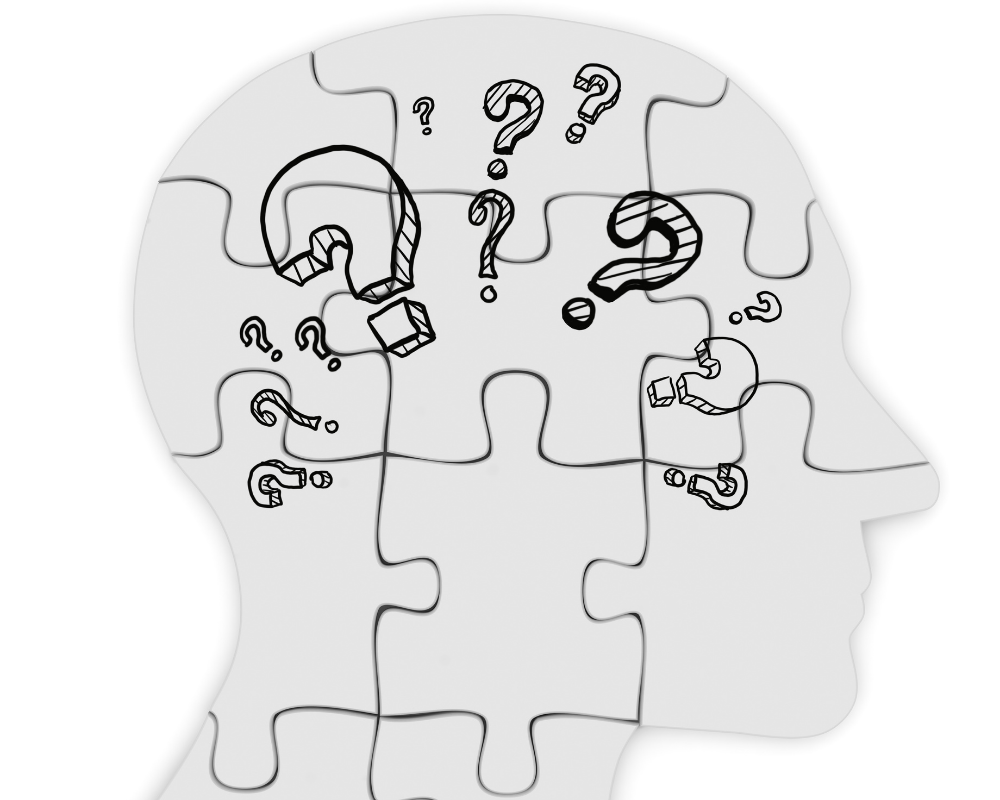 Brain puzzle with question marks