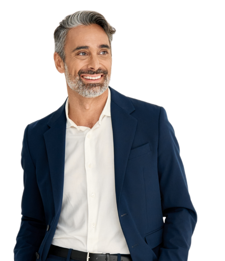 man in a suit smiling looking to the right