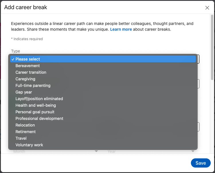 LinkedIn Career Gap Profile Feature