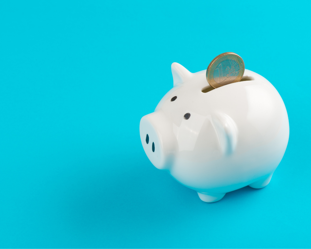 white piggy bank on a blue background