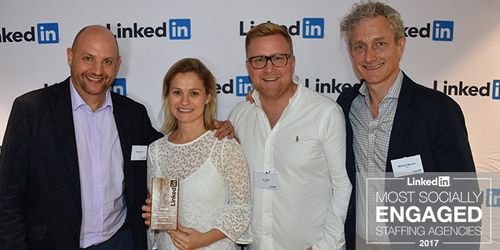 Team Talent receiving LinkedIn's Most Socially Engaged Staffing Agency award 2017