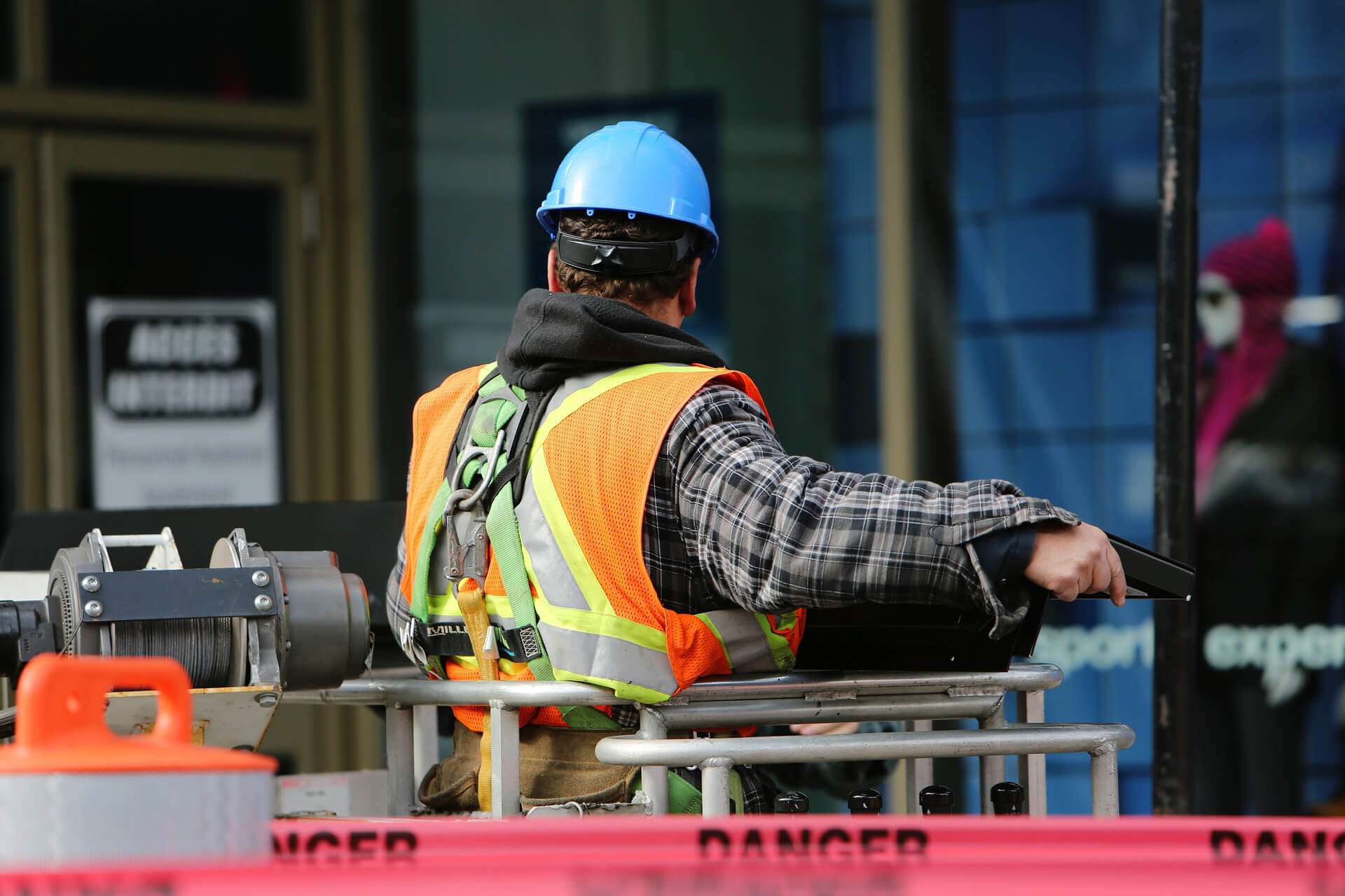 Construction worker operating machinery 