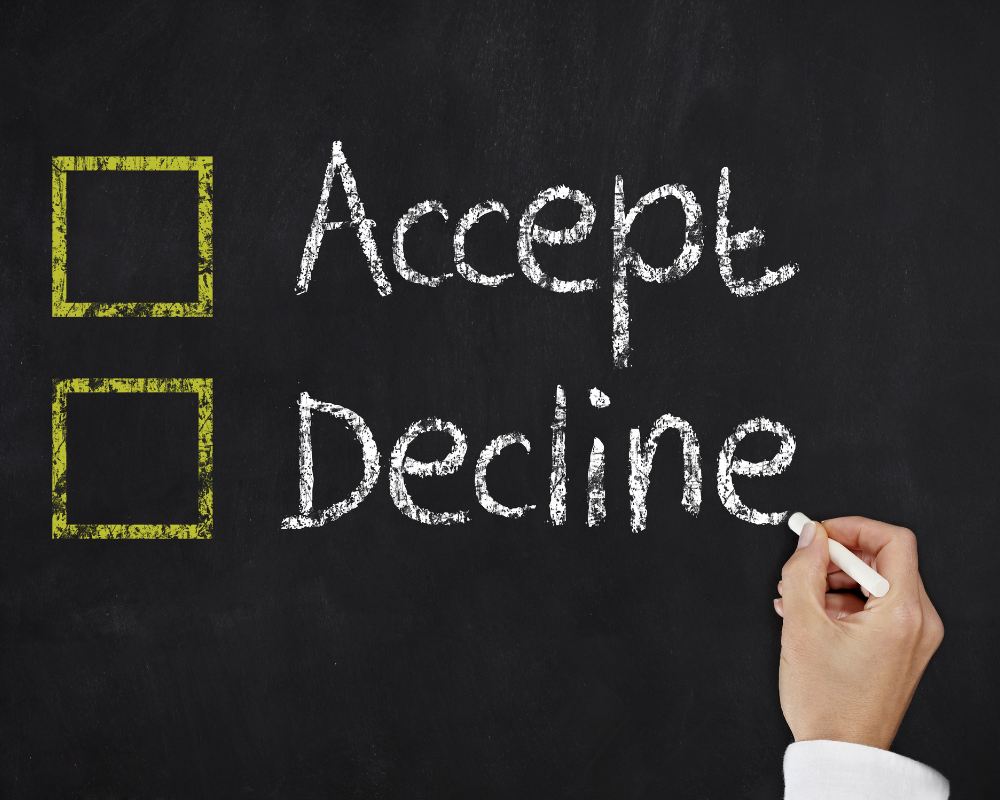 Accept or decline options written on a chalkboard