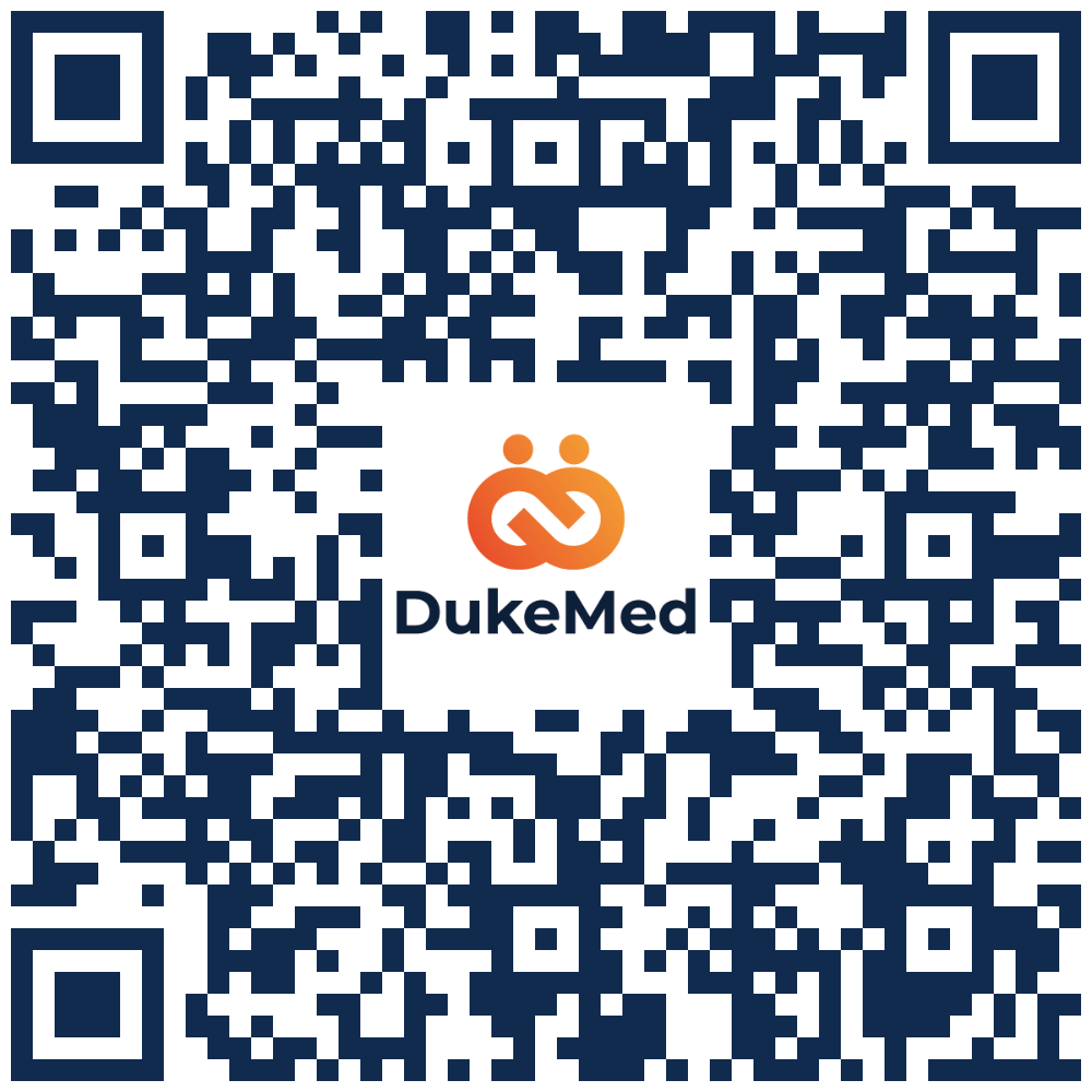 Linktree QR code featuring the DukeMed logo at the center for easy online connection.