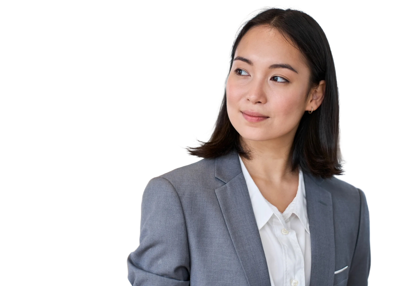 Female professional wearing grey jacket.