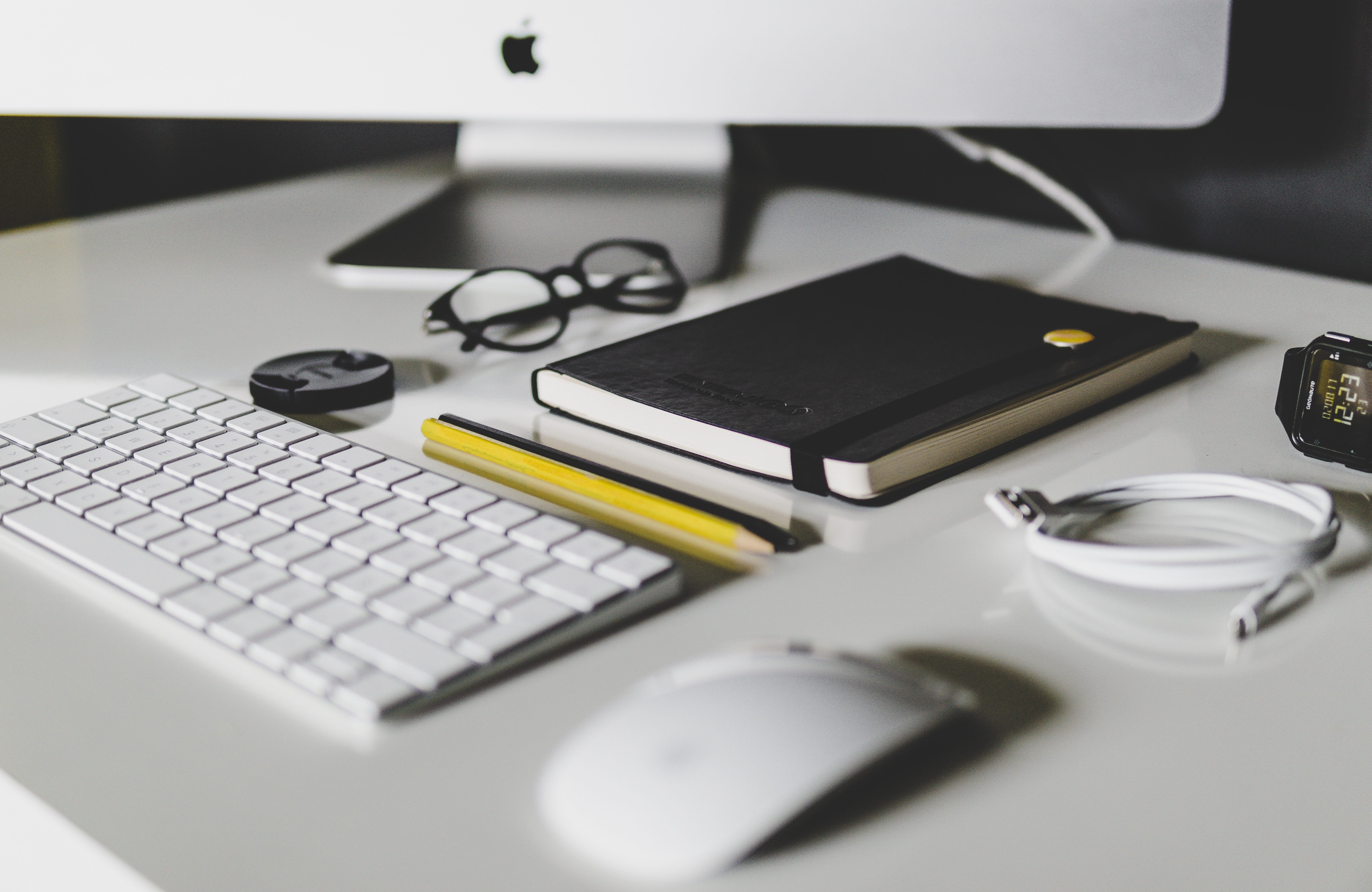 Desk Laptop Pen Keyboard Focus Work