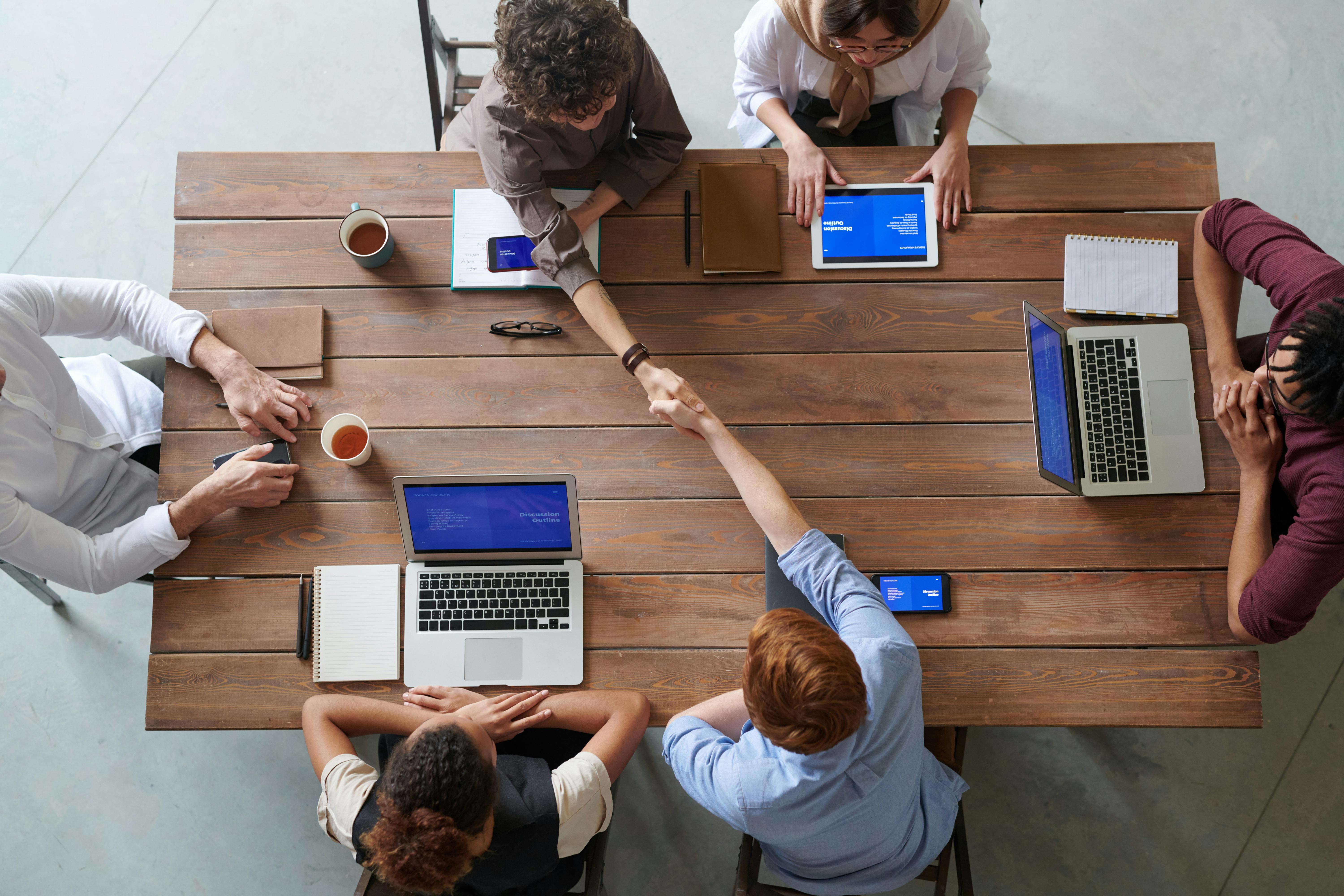 Colleagues meeting at a table