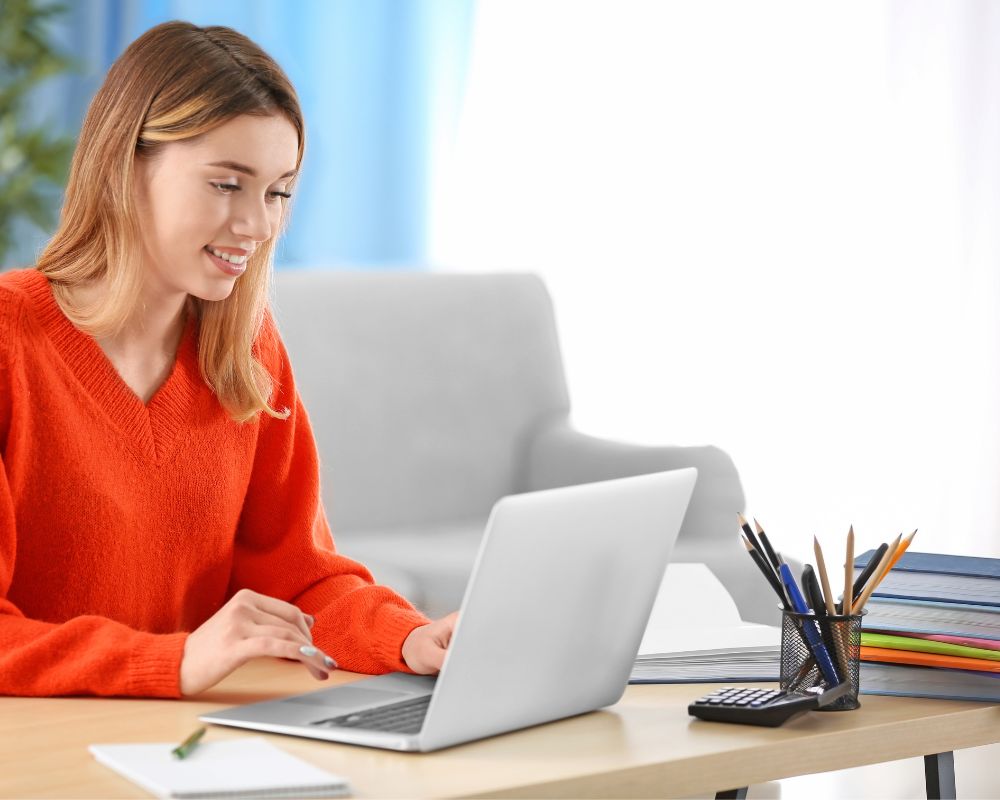 Woman on a laptop studying