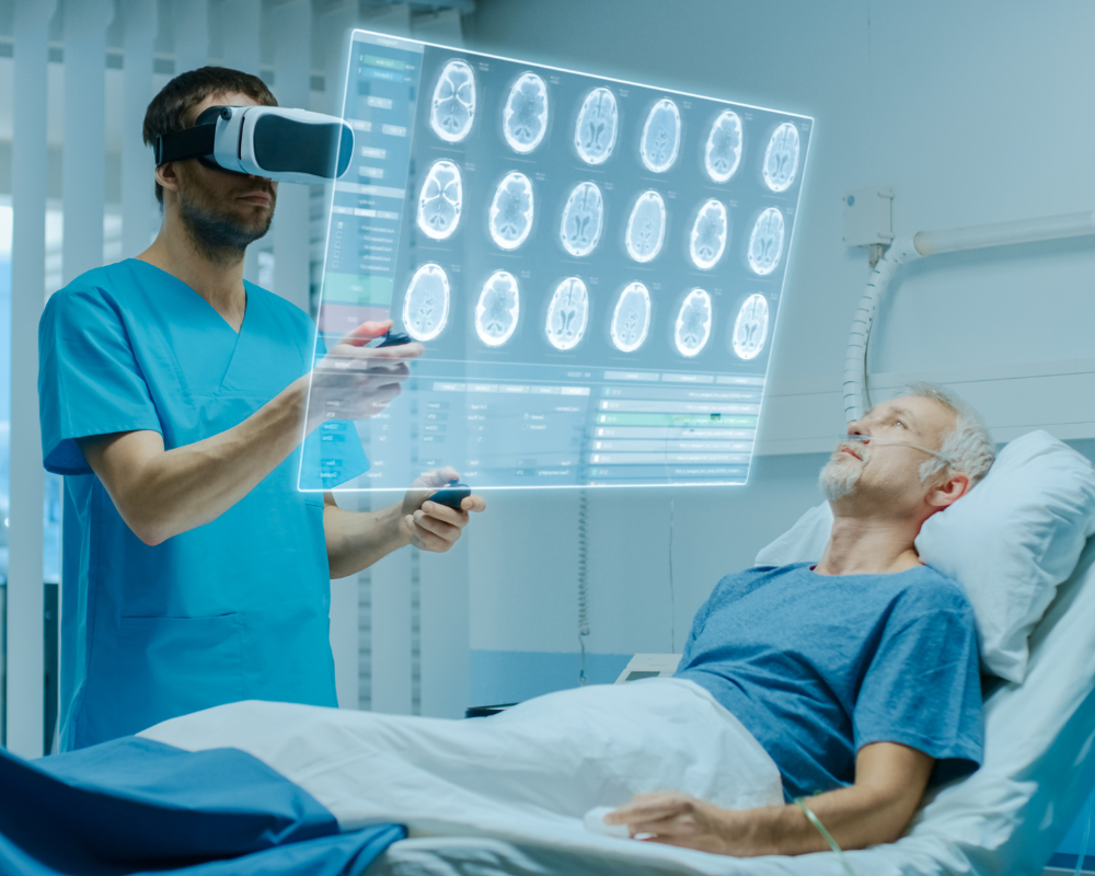 A doctor using augmented reality tto treat a patient