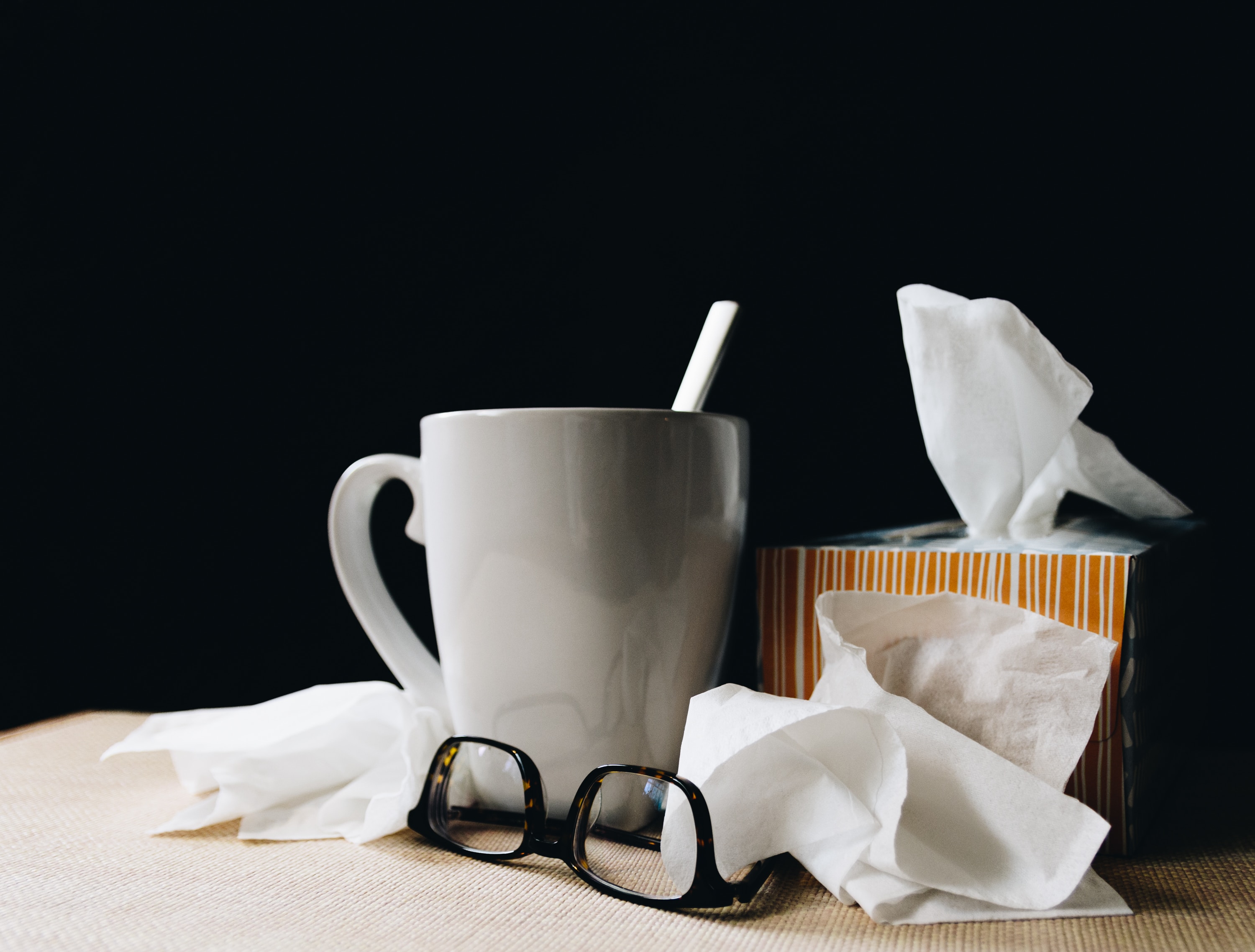 Cup of tea and tissue box for sick days