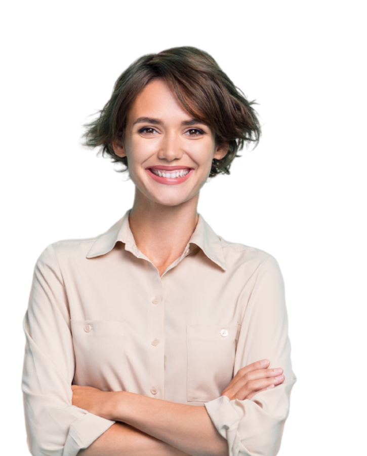 Smiling female professional with short hair.