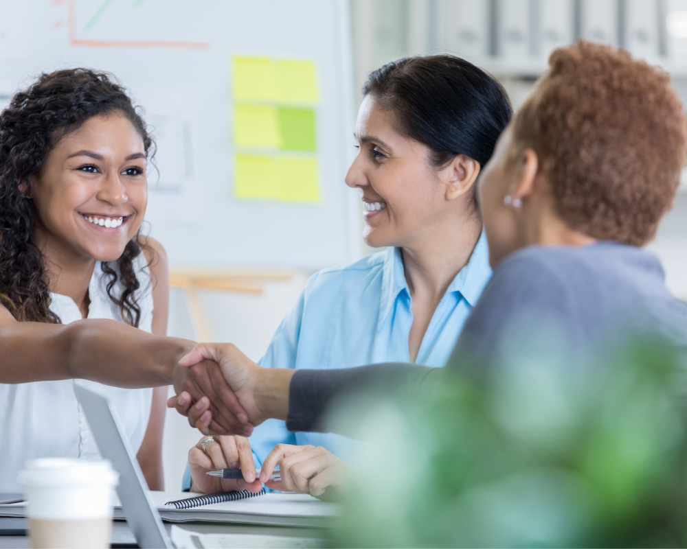 Happy woman accepting a job offer