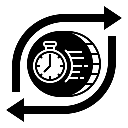 Icon of a stopwatch with circular arrows, symbolizing fast and efficient processes.