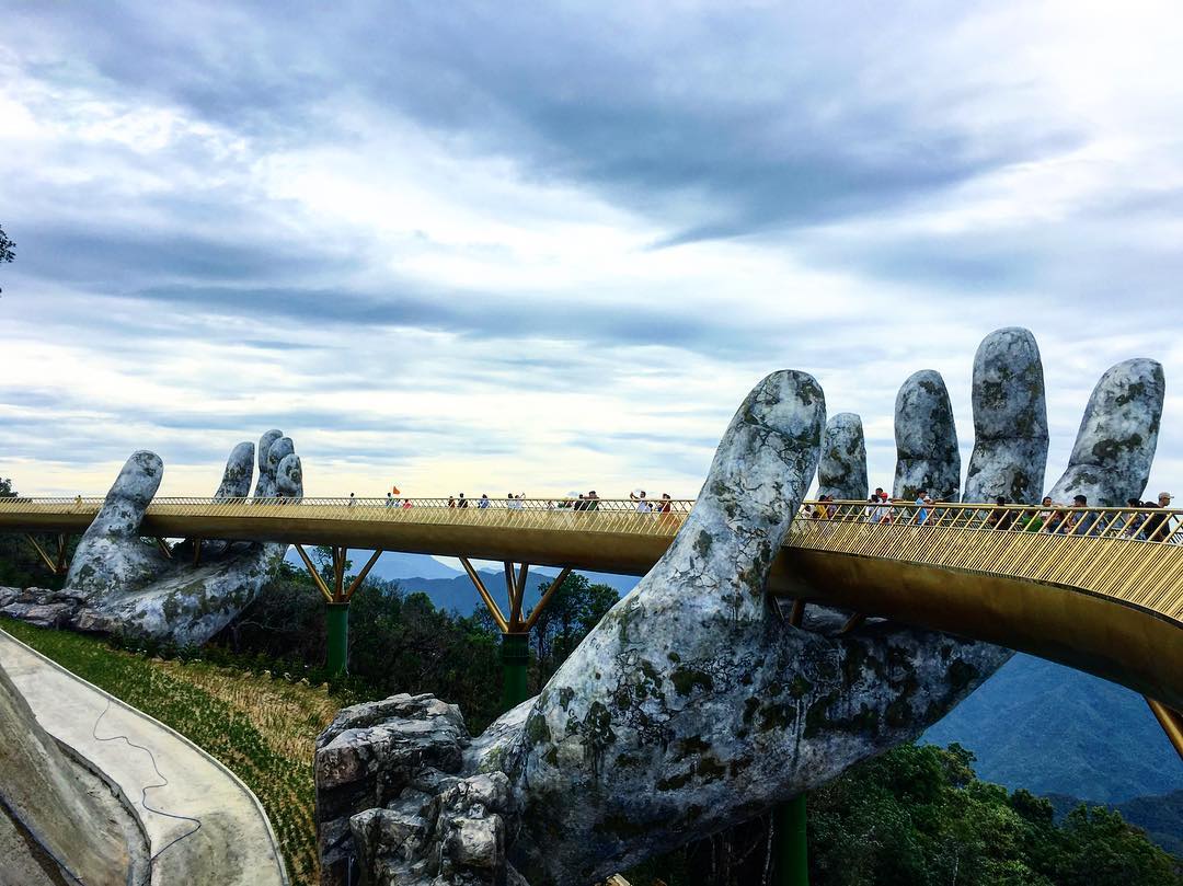 Golden Bridge in Vietnam low view