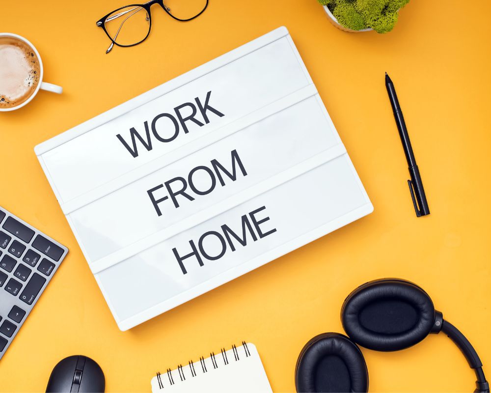 Work from home sign on a yellow bacground