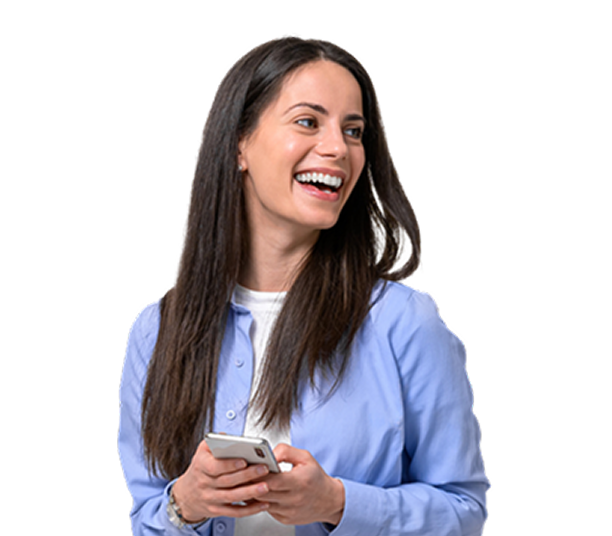 Smiling female professional wearing blue top.