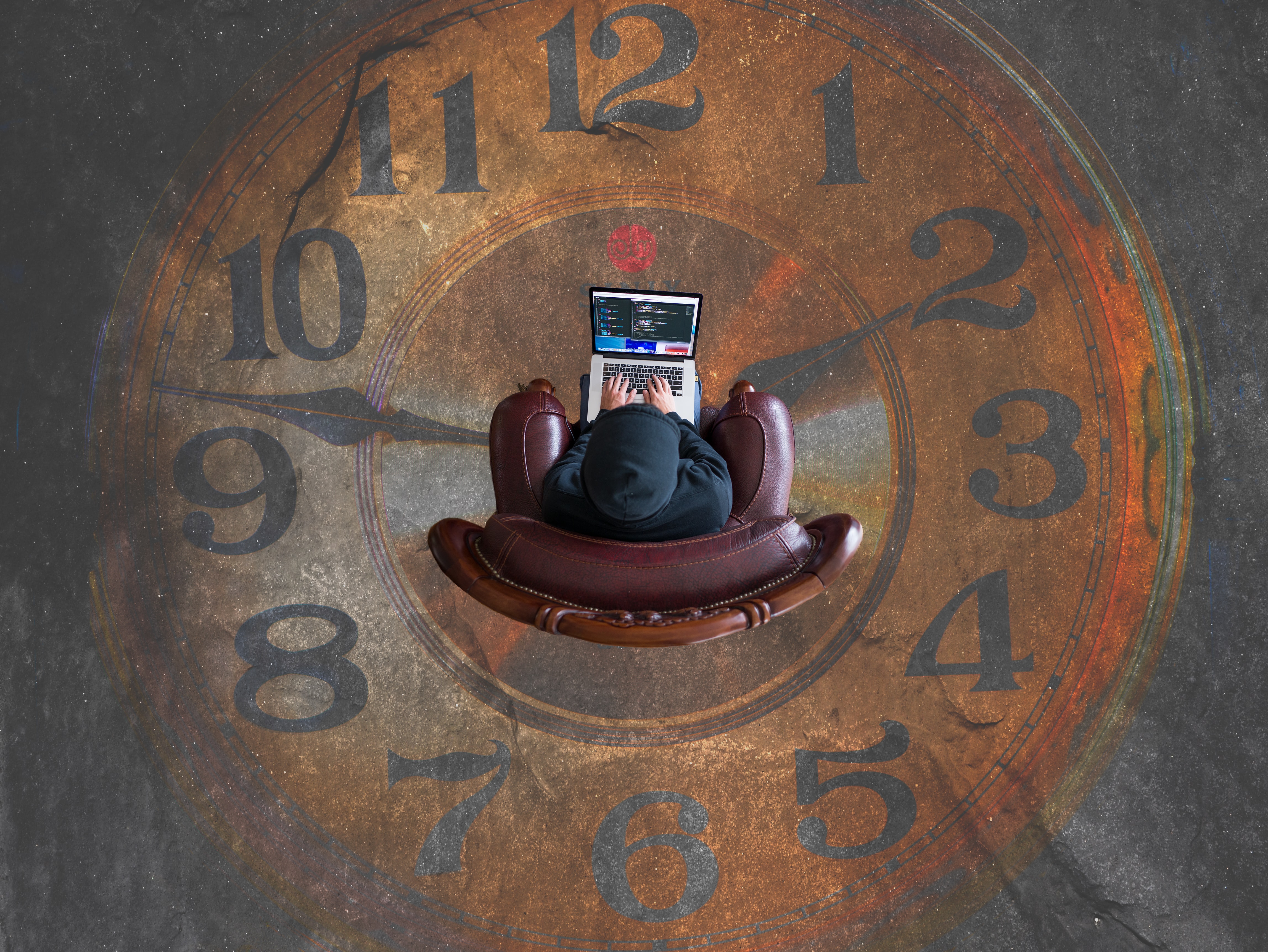 Person Working in the middle of clock artwork