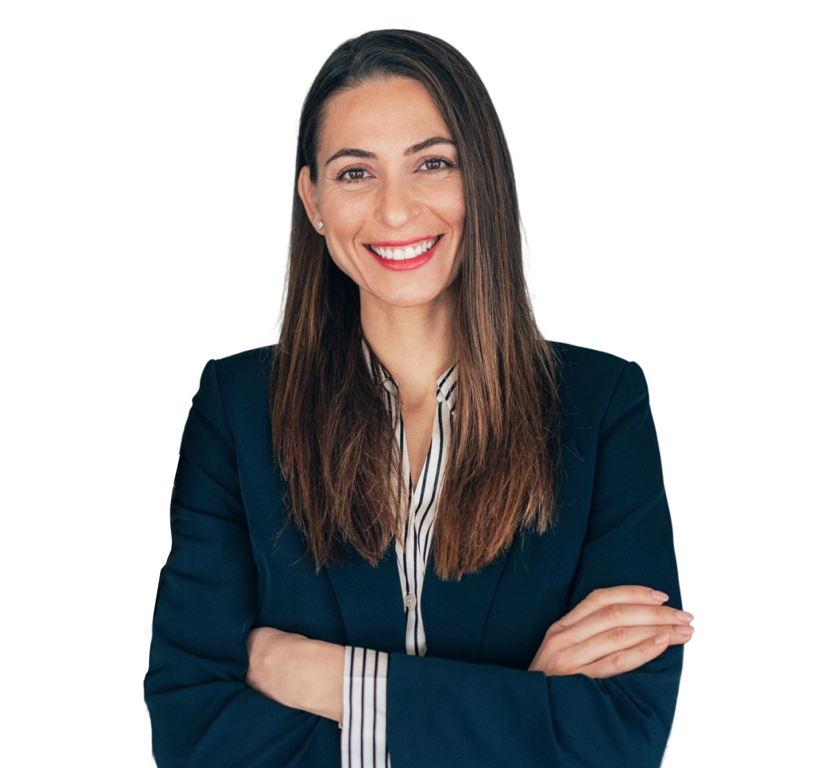 Smiling female professional with arms folded.