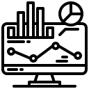 Icon of a computer screen displaying graphs and charts, symbolizing data-driven reporting and insights.