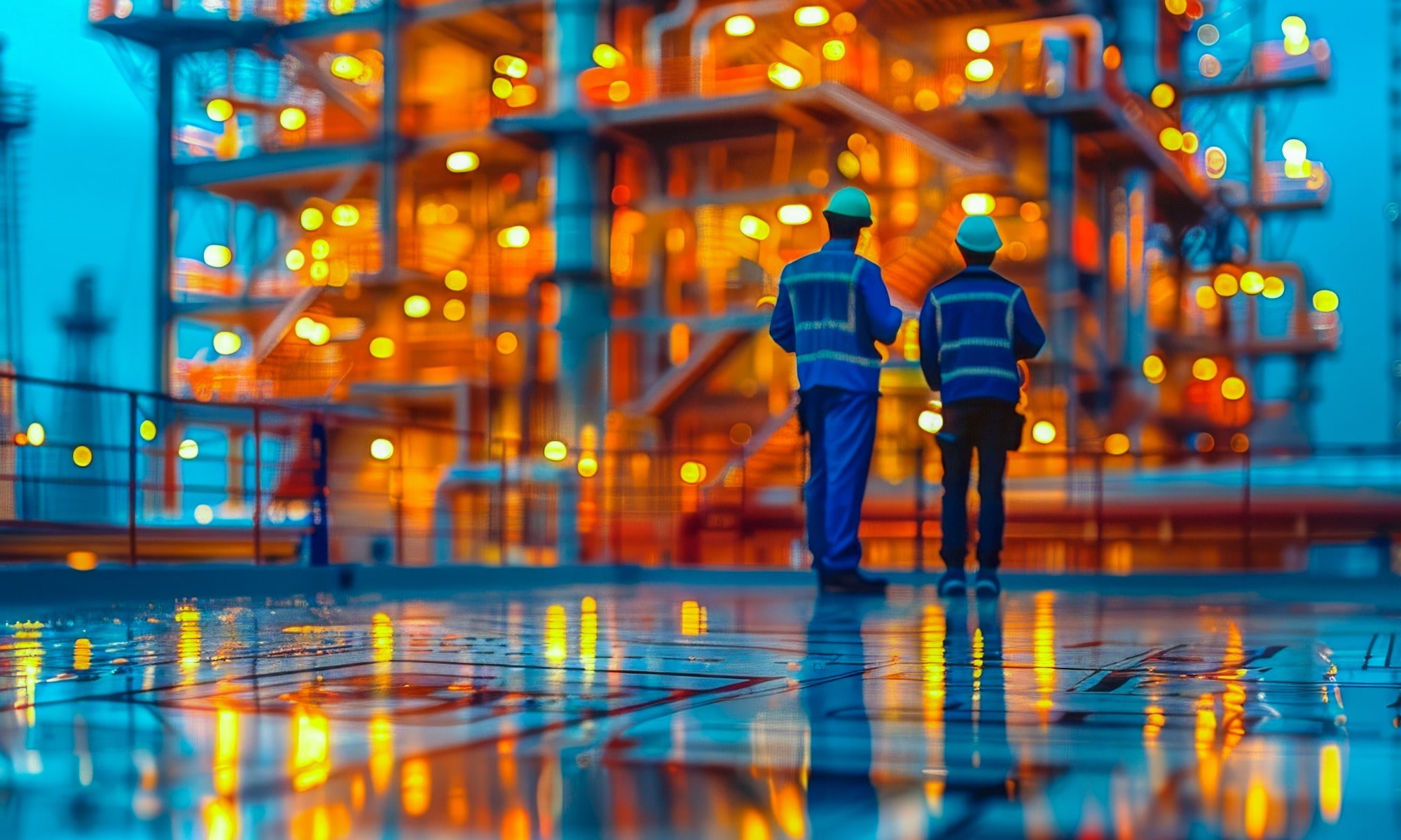 Construction engineers on a site discussing a project