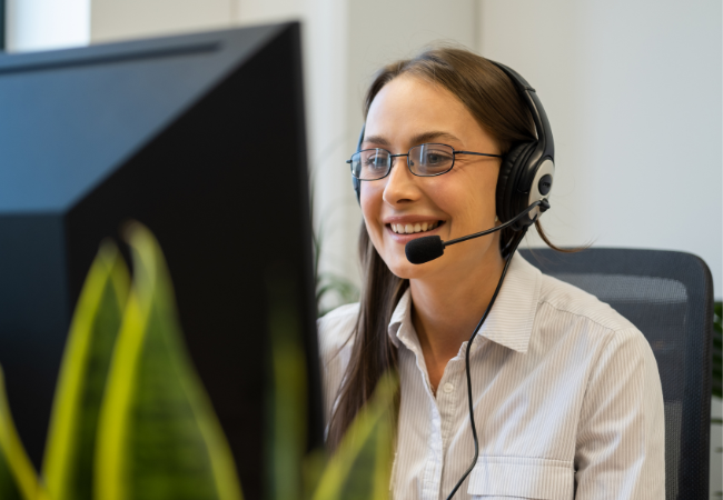 Call center employee at work. 