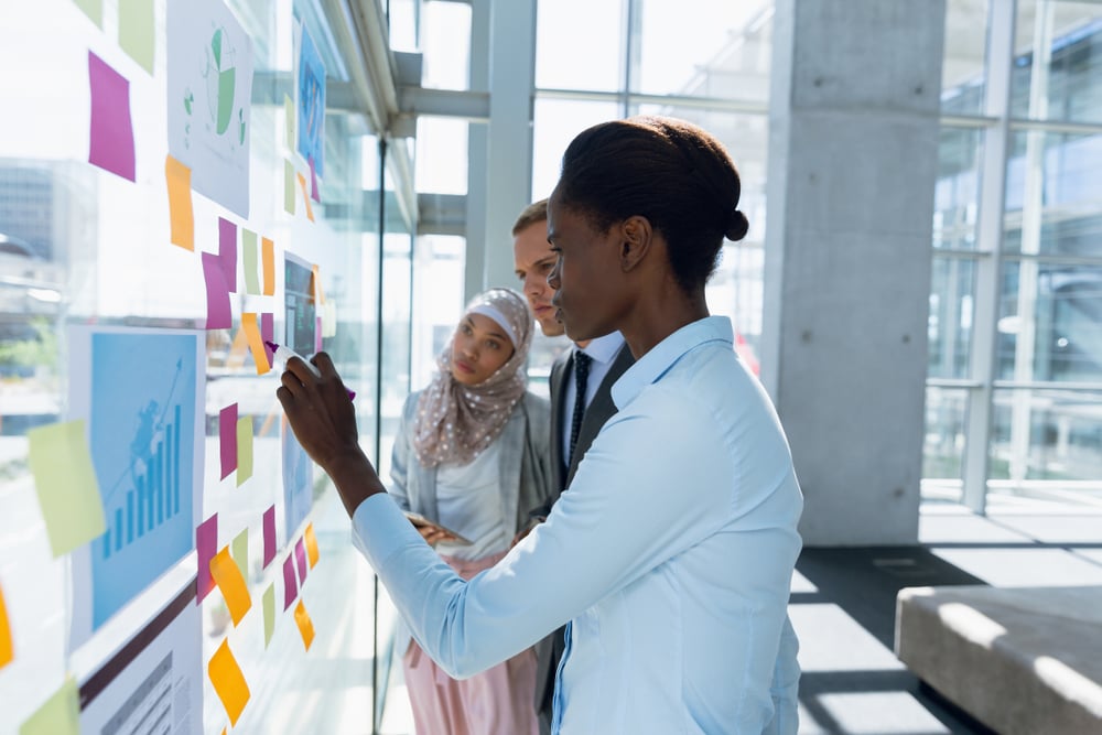 Multi-racial-team-discussing-benefits-of-leadership-training