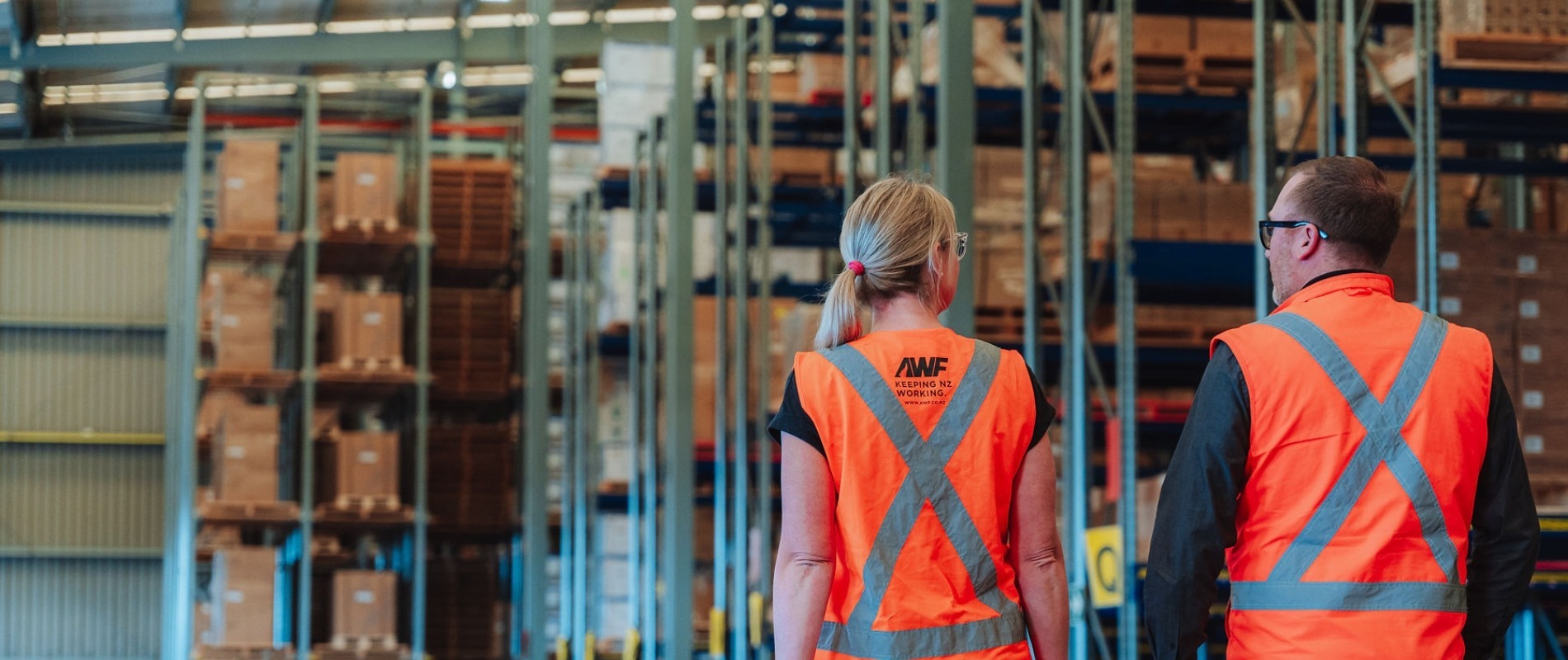 AWF staff walking in warehouse
