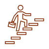Icon of stick figure climbing steps.