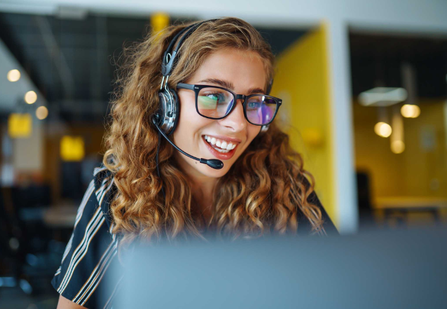Call center employee at work. 