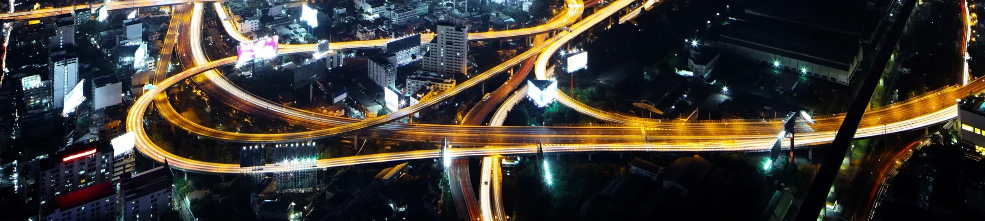 Traffic at night aerial view