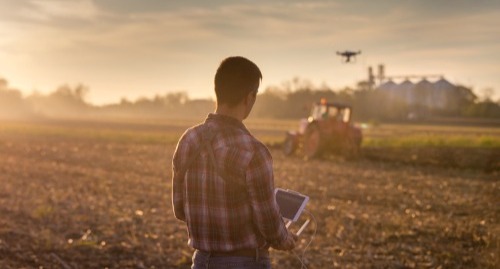 Young farmer looking at his farm