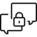 Icon of a padlock inside a speech bubble, indicating secure and confidential communication.