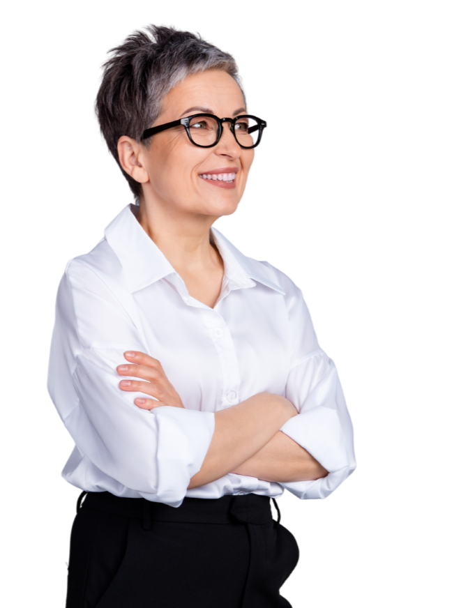 Mature female professional wearing glasses.