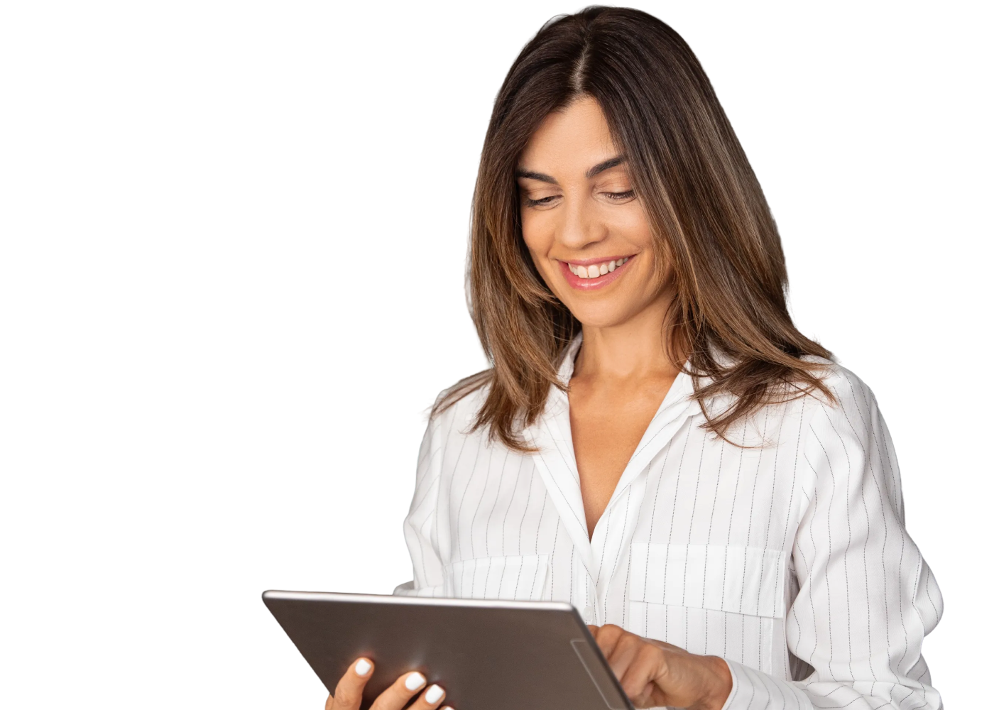 Female professional using a tablet.