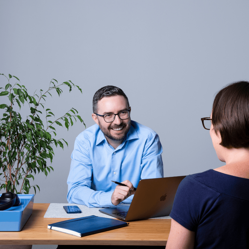 Candidate career consultation with a MedTech recruiter, discussing job search strategy and opportunities.
