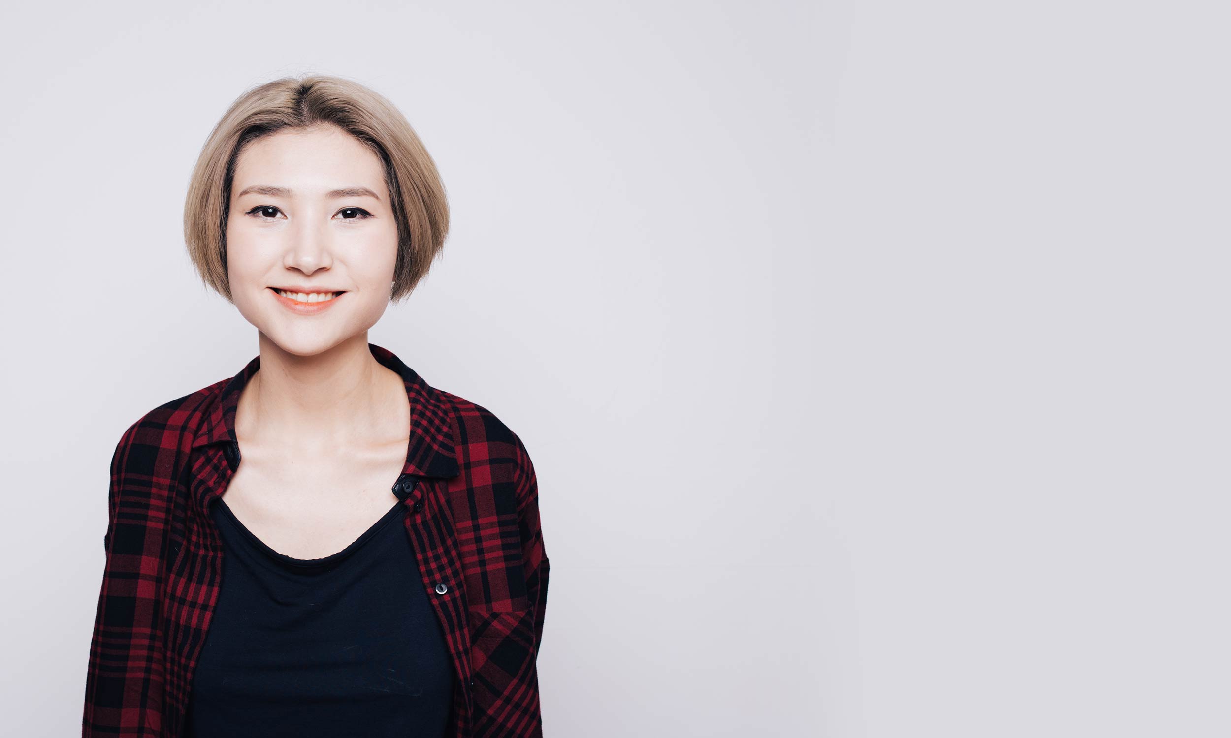 Pretty Asian Girl Smiling Red Shirt