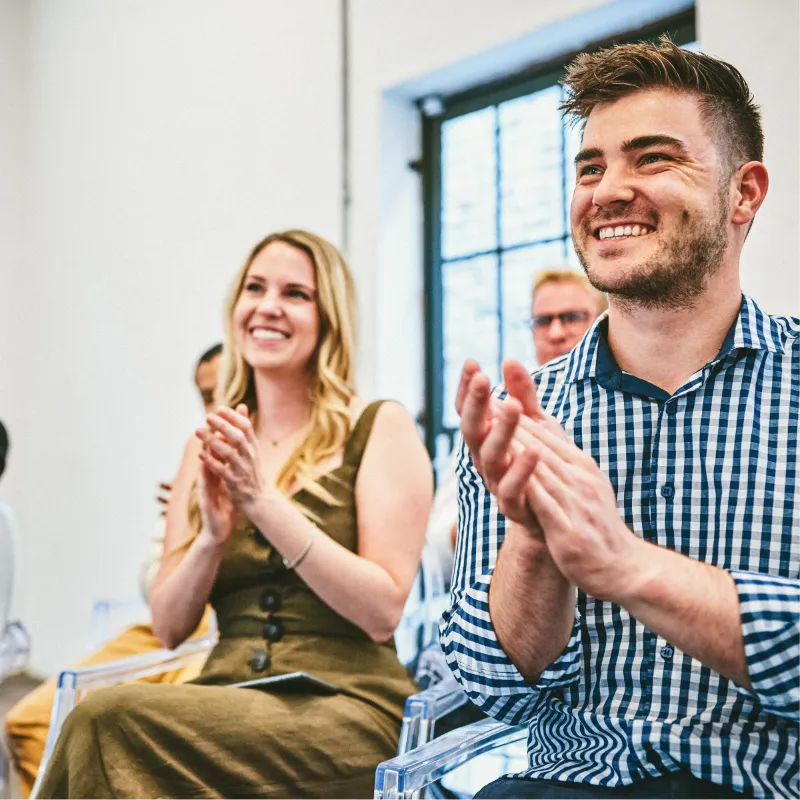 two colleages at a wellness meeting 