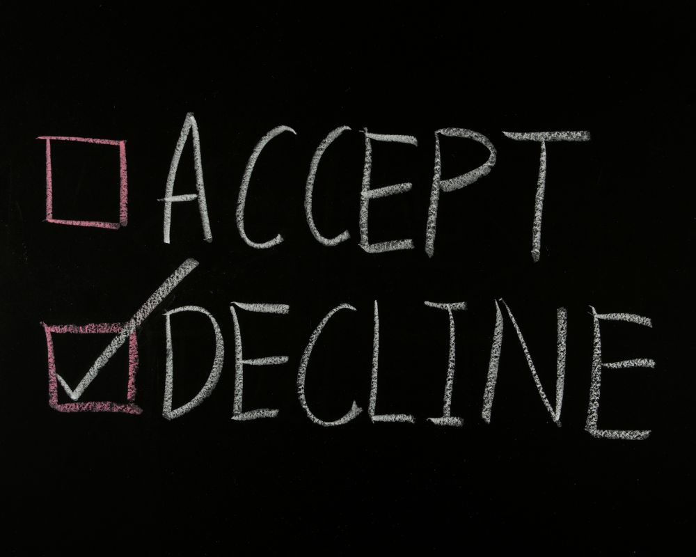 Accept or decline options on a back board