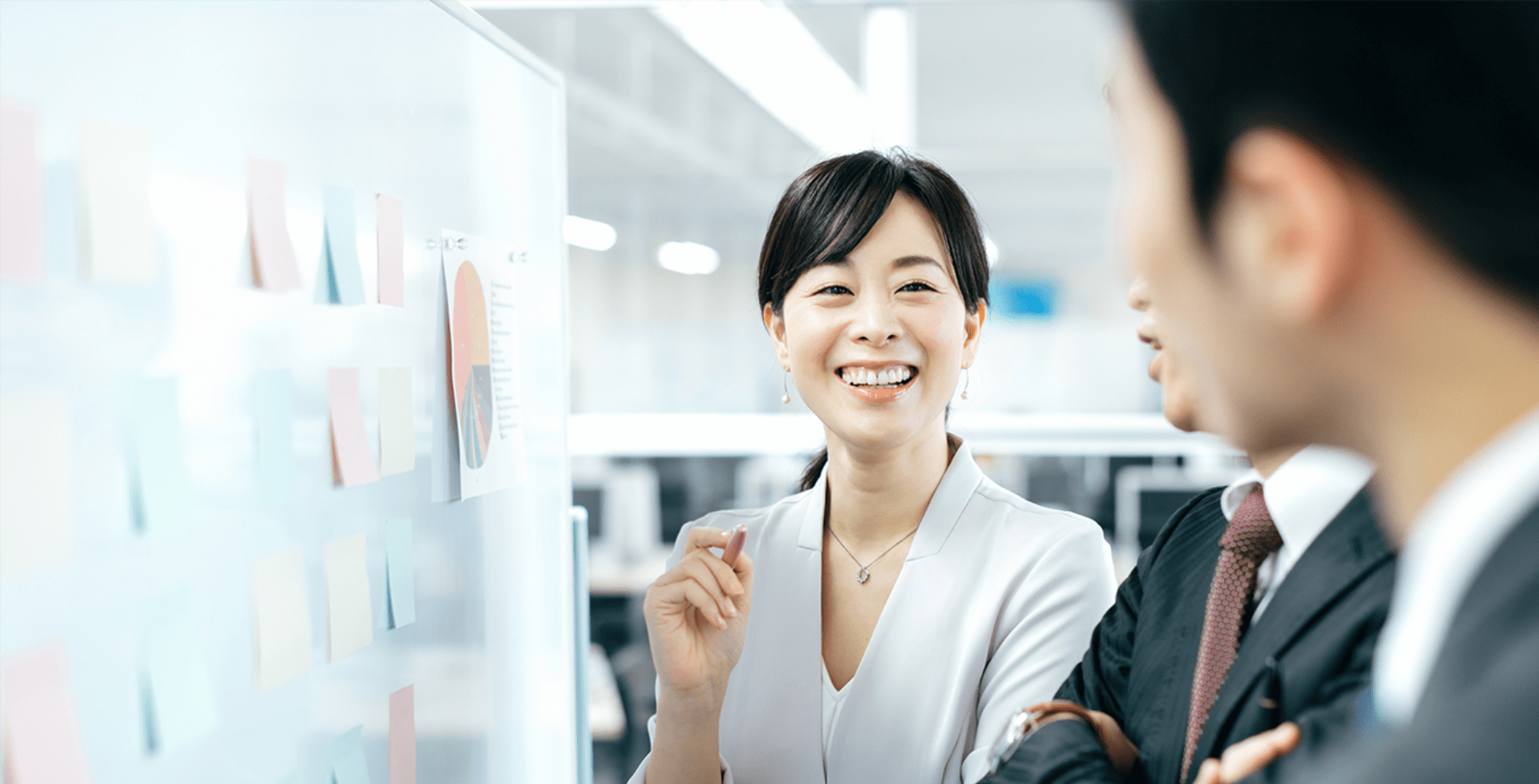 Japanese business woman presenting