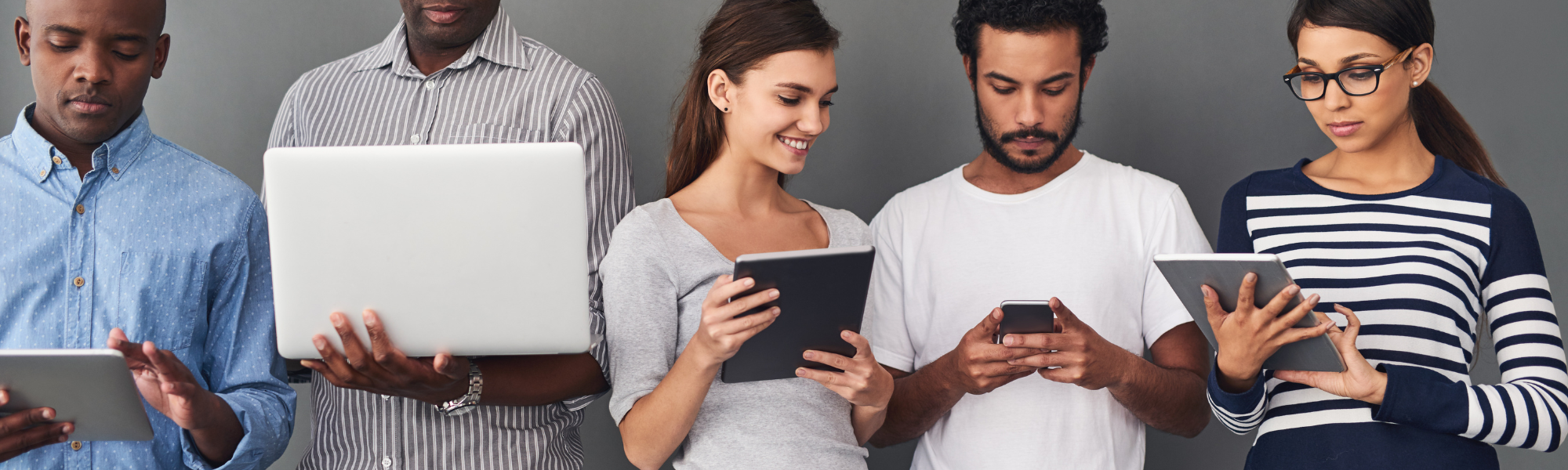 Group of professionals using different mobile devices
