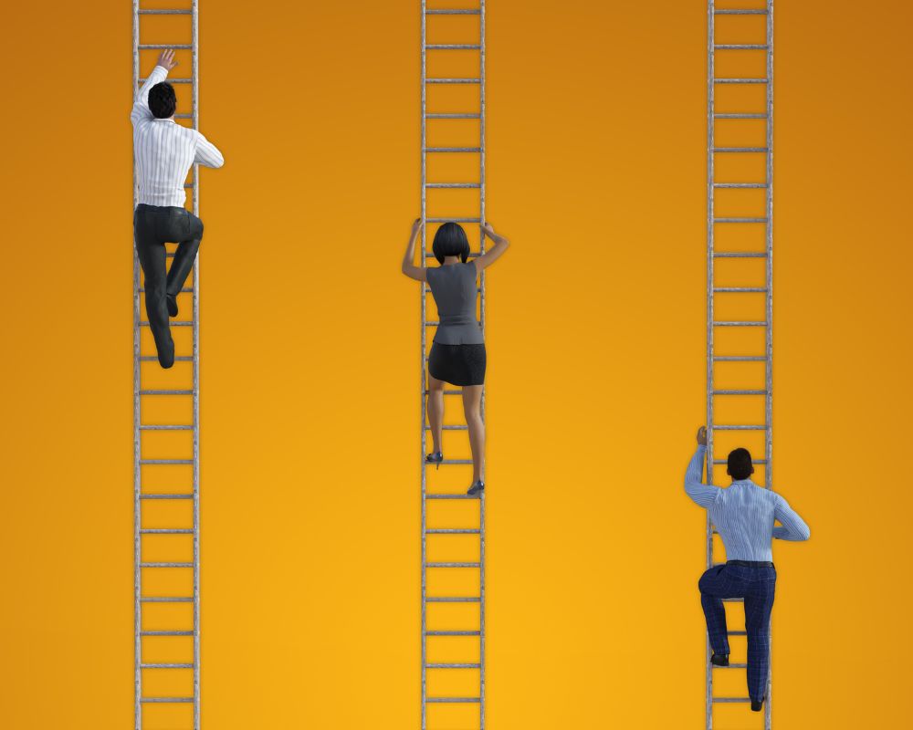 People climbing career ladders