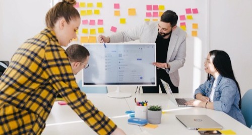 Young business people discussing in an office