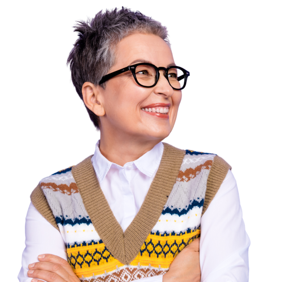 Mature female professional wearing glasses.