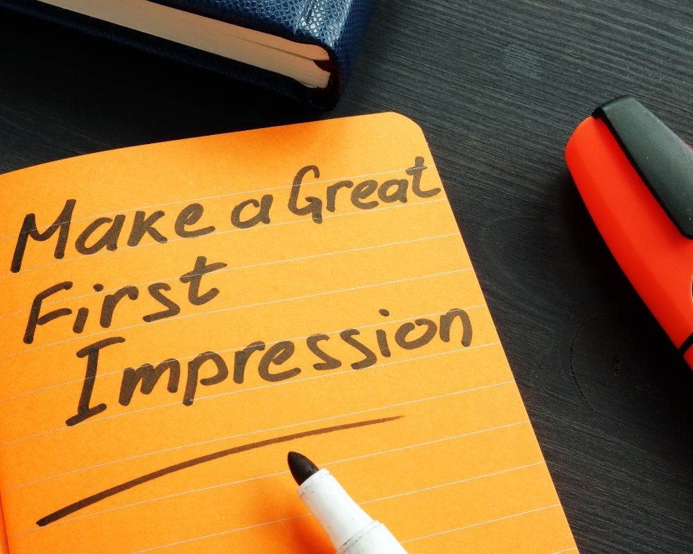 Make a great first impression written on orange paper
